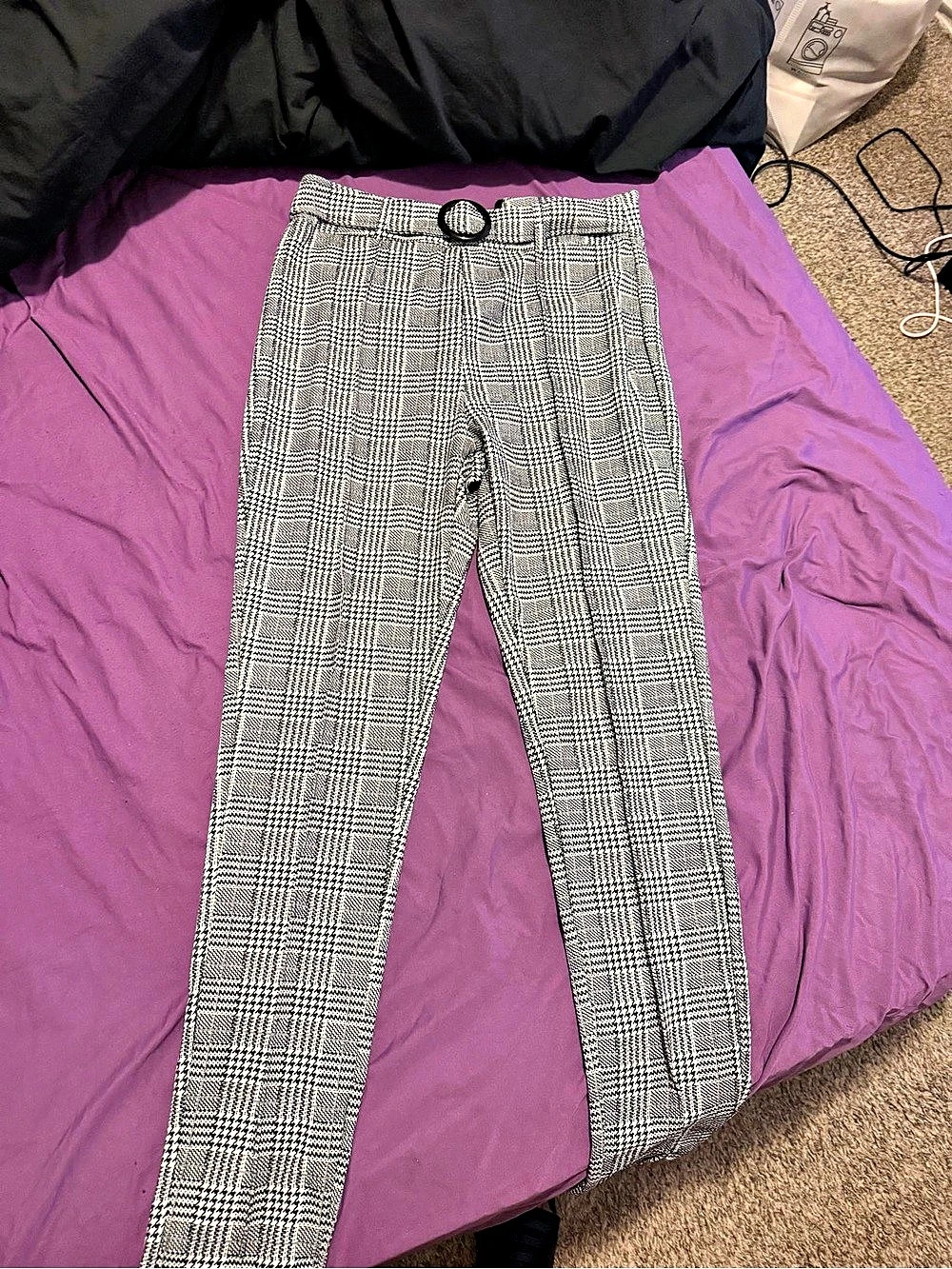 Women's High Waist Plaid Belted Pants